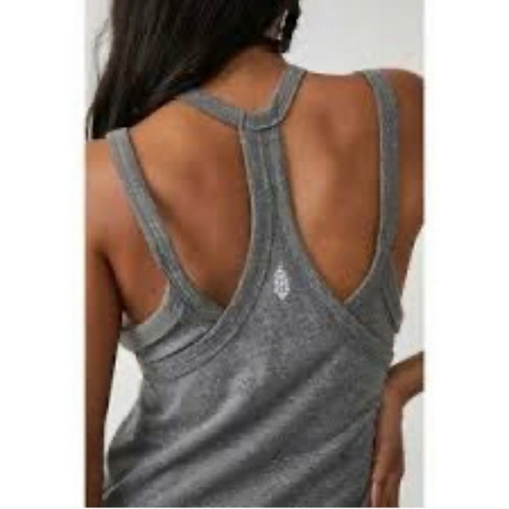 $38 FREE PEOPLE Movement TWO TIMES THE CHARM Gray Combo Double Strap Tank Top L - Picture 3 of 7